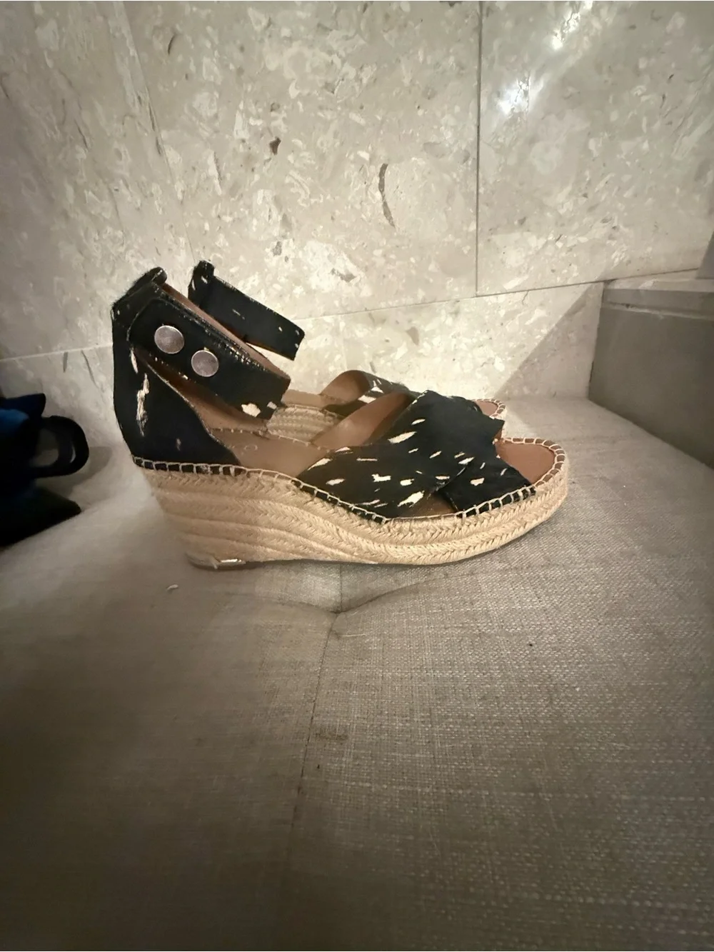 Franco Sarto Black and White Patterned Espadrille Wedges size 8